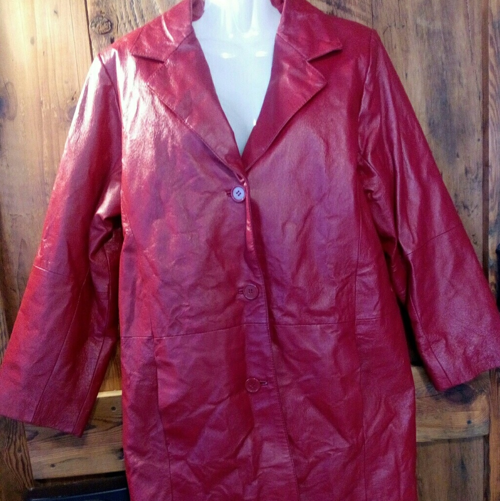 80s does 70s Mods Veranesi Red Leather Pea Coat